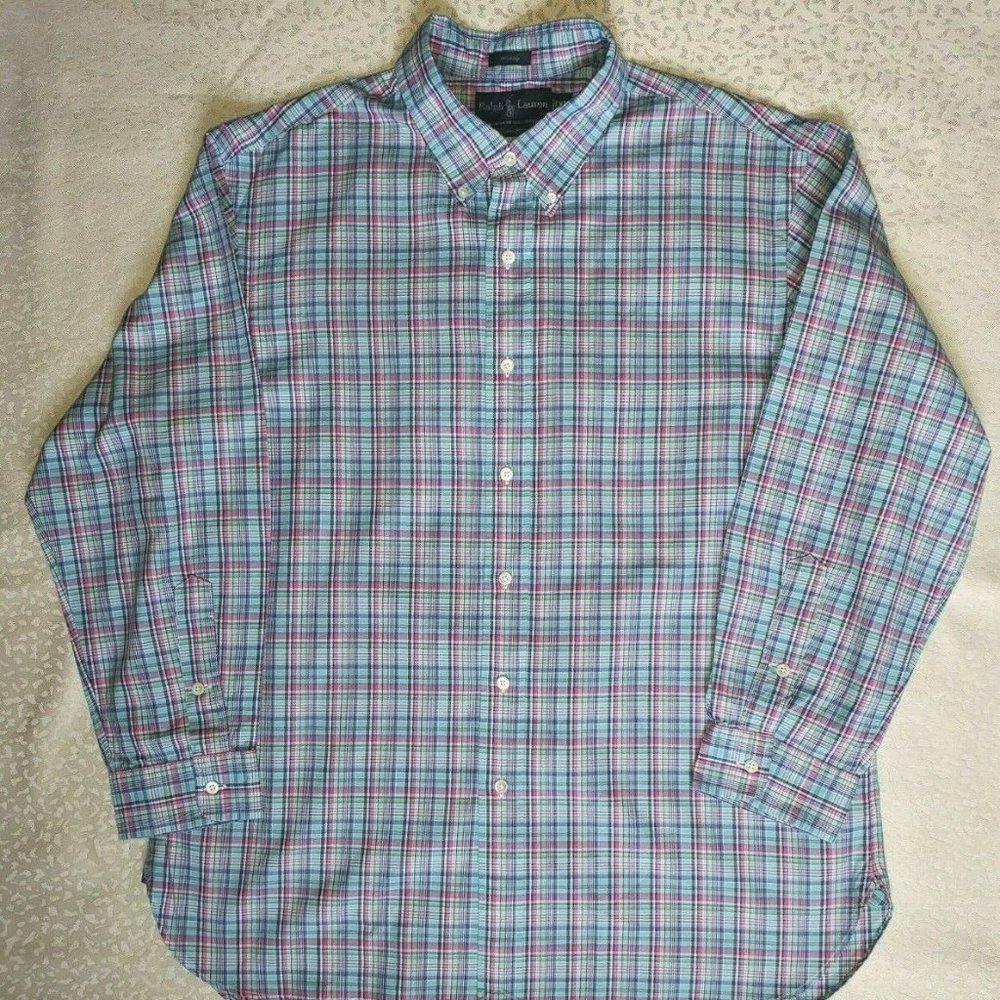 Polo Ralph Lauren Baby Blue/Pink Plaid Button Up Shirt Men's XL